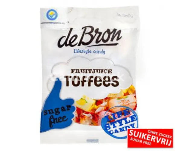 De Bron Fruitjuice Toffees Sugarfree 90 gr.